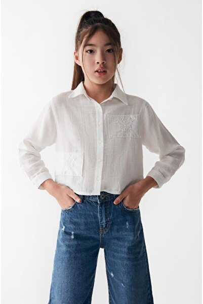 nk kids LIMI Girl's Soft Textured Embroidery Detailed Shirt