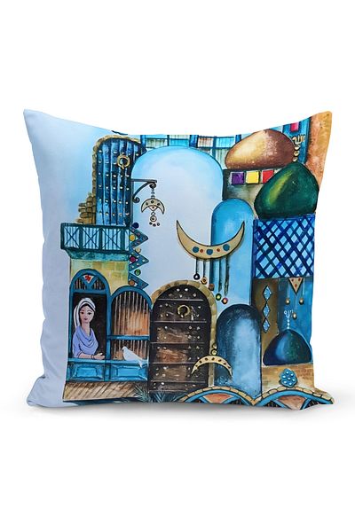 Bertille Home Husă de pernă cu imprimare digitală pe două fețe din seria Ramadan (Husă de pernă Ramadan)