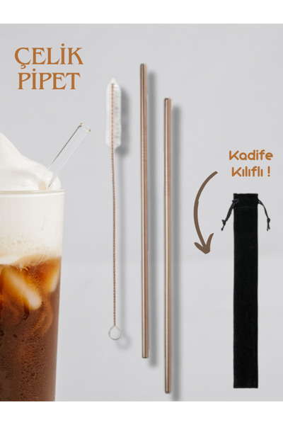 ALLMUG 2’li Paslanmaz Çelik Pipet Seti (Kadife Kılıflı) – Şık, Sağlıklı ve Sü...