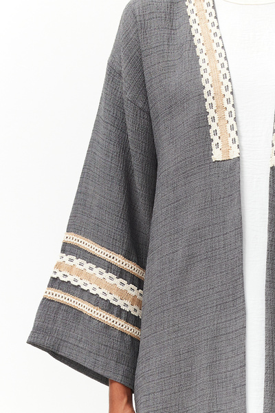Trendyol Modest Antracitové Brode Detailní dlouhé tkané kimono & Kaftan & Abaya TCTSS24KF00006