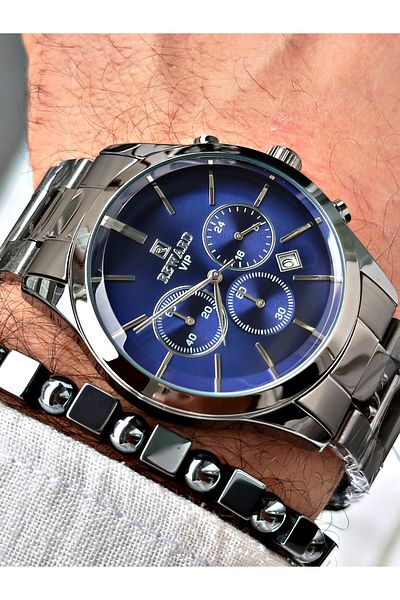Reward Men's Wristwatch and Bracelet with Gift - Smoke Color Steel Cord