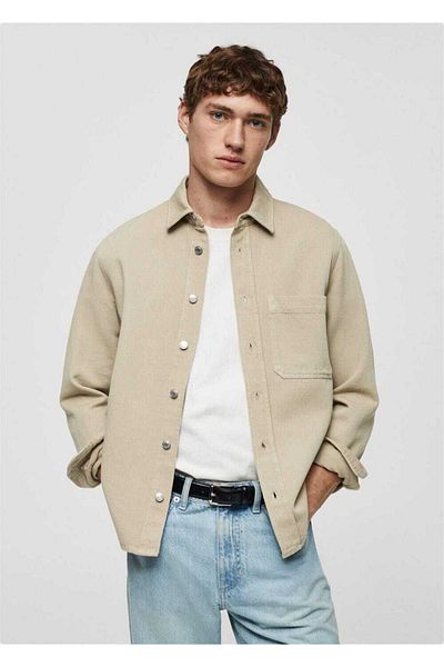 MANGO Man Regular Fit Hemdjacke aus Baumwolle und Leinen