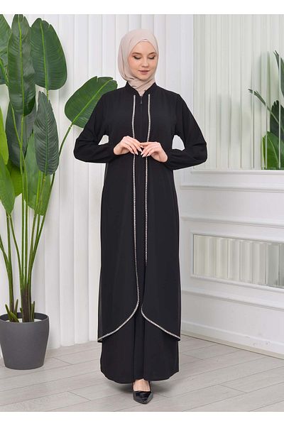Modamix Embroidered Zippered Hijab Abaya 614
