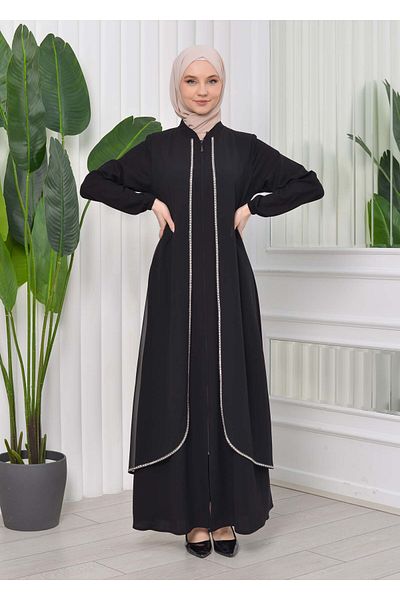 Modamix Embroidered Zippered Hijab Abaya 614