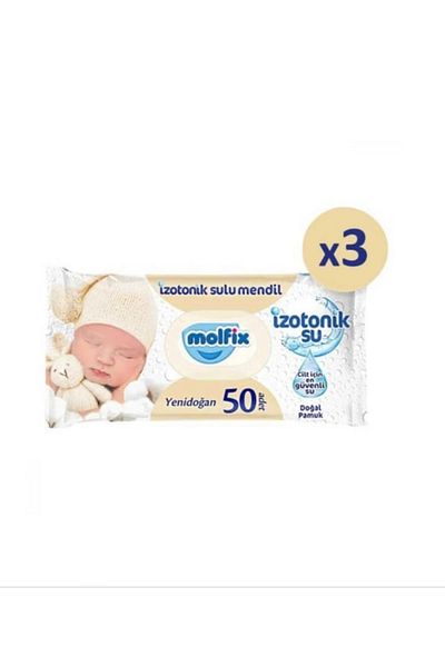Molfix Newborn Isotonic Water Natural Cotton Wet Towel Wipe 3-Pack 150 Sheets