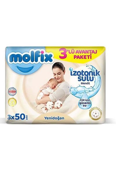 Molfix Newborn Isotonic Water Natural Cotton Wet Towel Wipe 3-Pack 150 Sheets