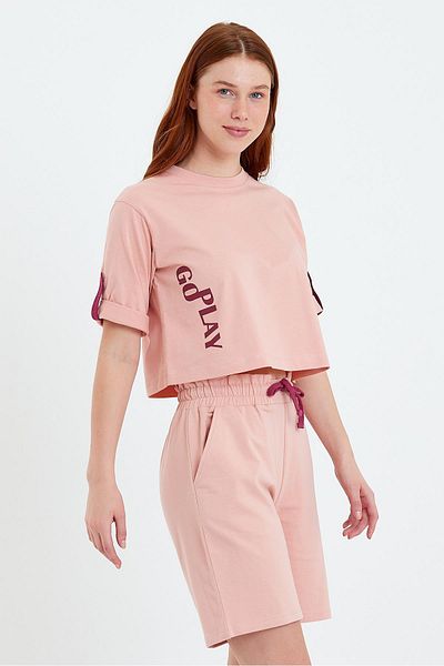 Zeyland Go Play Printed Crop T-shirt - Folded Sleeves, Trendless Design