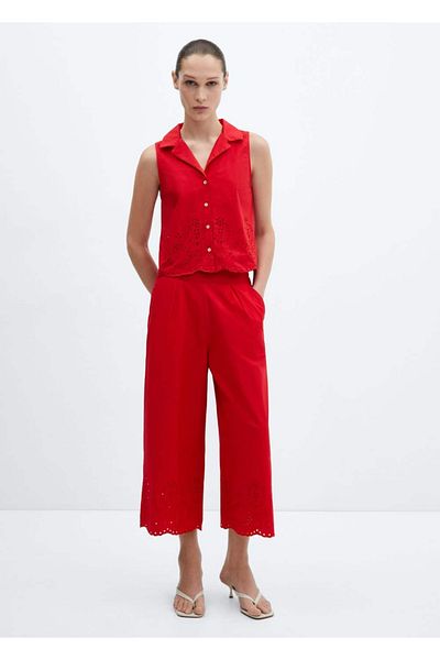 MANGO Woman Hímzett Culotte nadrág