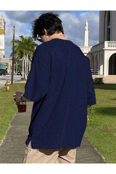 WOODROFFE Ανδρικό μπλουζάκι New York City με στάμπα Navy Blue Oversize - Loose Boyfirend