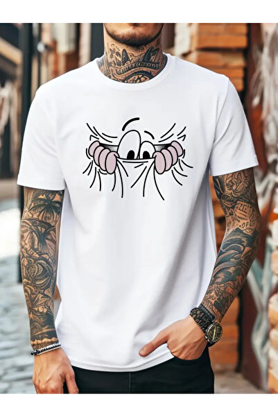 AEMİ Tricou alb oversize imprimat unisex 100% bumbac