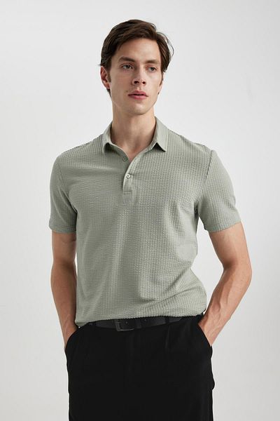 DeFacto Slim Fit Slim Fit bavlněné polo tričko s krátkým rukávem X2594az24sm