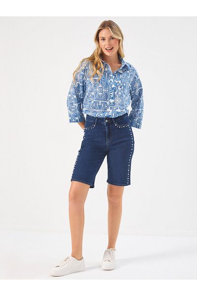 Faik Sönmez Jean Shorts - Trok Stone Λεπτομέρεια, Μοντέλο 68477