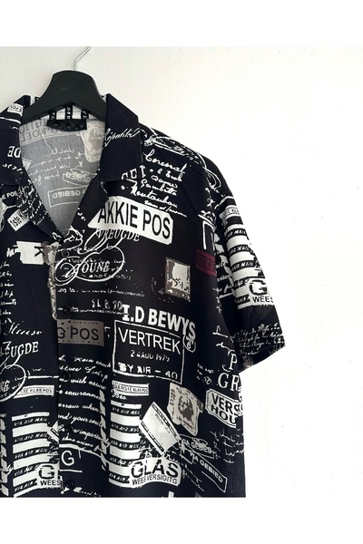 Hazhers Ανδρικό πουκάμισο Oversize με γιακά βισκόζη, κοντομάνικο καλοκαιρινό πουκάμισο