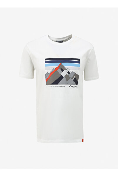 Discovery Expedition Beyaz Erkek Bisiklet Yaka Baskılı T-Shirt D4SM-TST3270