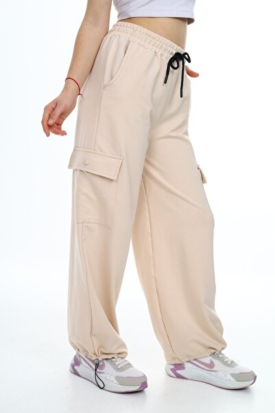 LUCASSTELLA Kız Yan Cep Stoperli İki İplik Beli Lastikli Salaş Bol Paça Eşofm...