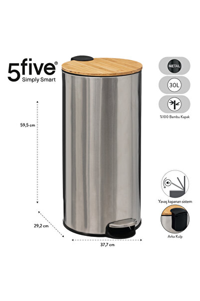 5FIVE BAMBOU - INOX - 30 LT PEDALLI ÇÖP KOVASI