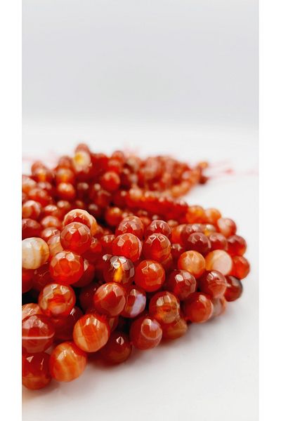 Yüksel Boncuk 8 mm Grained - Orange Facet Cut Natural Stone String