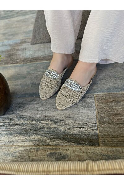 TRODONS Stoned Straw Model Knitted Women's Slippers