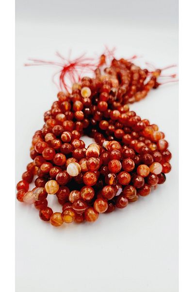 Yüksel Boncuk 8 mm Grained - Orange Facet Cut Natural Stone String