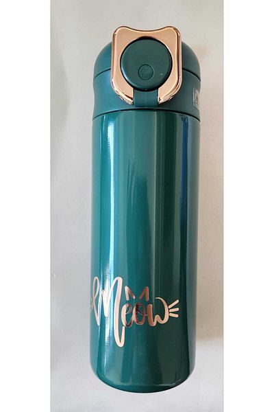 Shotay XS-0101 400ML Steel Thermos with Cat Straw Green