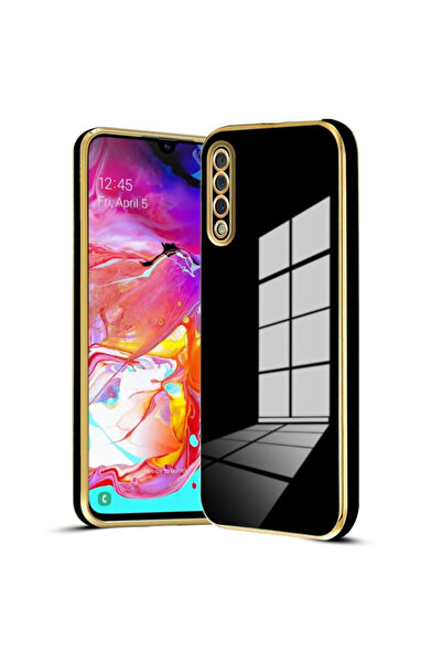 Fibaks Samsung Galaxy A70 Kılıf Parlak Kenarlı Altın Işlemeli Kamera Korumalı...