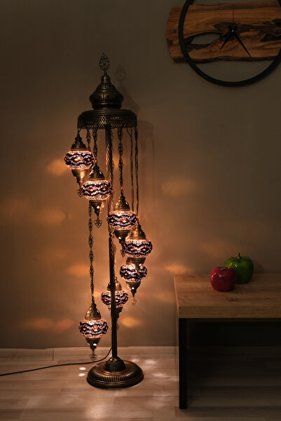 Asylove 7 Küreli Lambader, Mozaik Türk Lambası, Geleneksel Osmanlı Ev Dekorasyonu, 150 x 46 cm