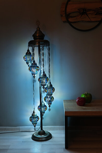 Asylove 7 Küreli Lambader, Mozaik Türk Lambası, Geleneksel Osmanlı Ev Dekorasyonu, 150 x 46 cm