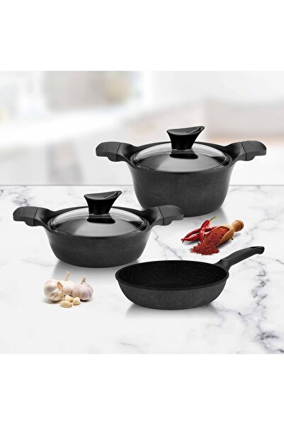 CVS Dn 20030 5 Piece Cast Iron Granite Pot Set (24-26-26 cm)