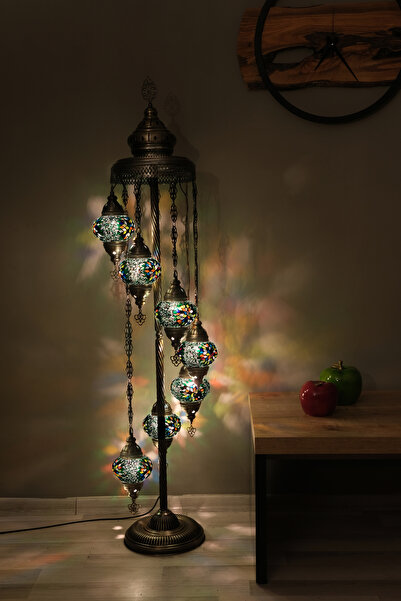 Asylove 7 Küreli Lambader, Mozaik Türk Lambası, Geleneksel Osmanlı Ev Dekorasyonu, 150 x 46 cm