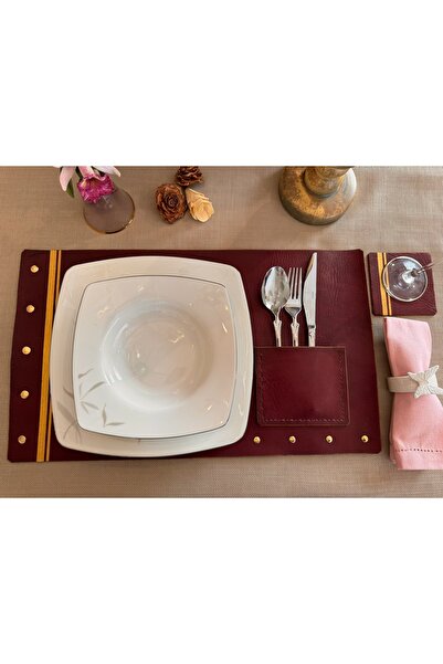 MOLOUD DESIGN ATELIER 6’lı Hakiki Deri Amerikan Servisi(6 TAKIM 2’Lİ SET) Bor...