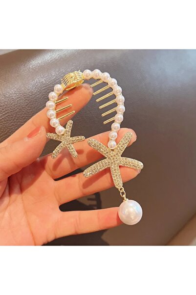 GÜLPEŞE Çelik Yaylı Çicekli İncili Sallantılı Topuz Tokası Trend-2024A