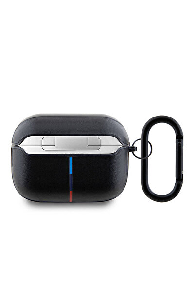 BMW Pro 2 Uyumlu Kılıf BMW Lisanslı PU Deri Tasarımlı 3 Renk Çizgili Çift Metal Logolu Siyah