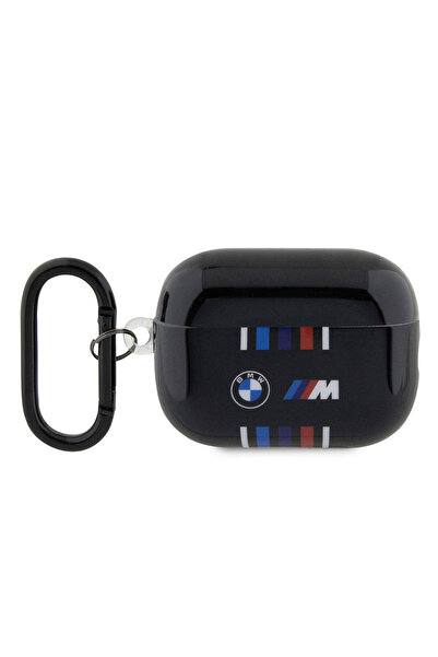 BMW Airpods Pro 2 Uyumlu Kılıf BMW  Lisanslı Çoklu Renkli Çizgili Çift IMD Baskı Logolu Siyah