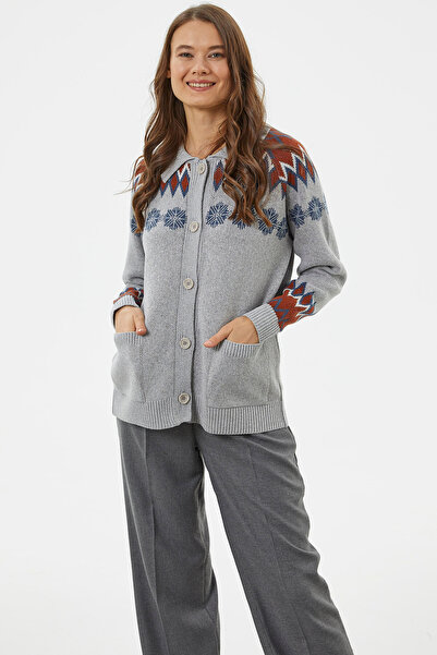 Sementa Buttoned Snowflake Patterned Knitwear Cardigan - Gray