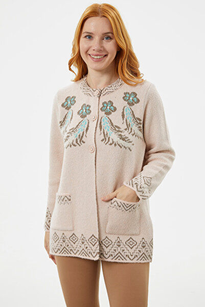 Sementa Hakim Collar Colorful Patterned Knitwear Cardigan - Pink