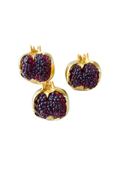 Kare Home Dekoratif Patlak Nar Üçlü Set Altın