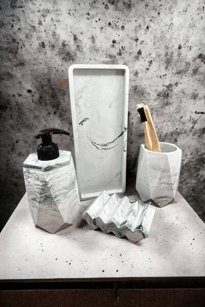 NIDAGE 4 Piece Marble Patterned Concrete Bathroom Set - Green