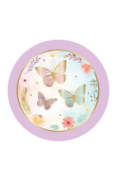 kidspartim Butterfly Themed Cardboard Plate Cup 8 pcs