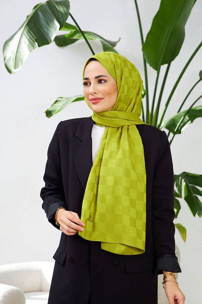 İpekhan Ipekhan Νέο σχέδιο σκακιέρας Silky Jacquard Shawl Oil Green 9007-15