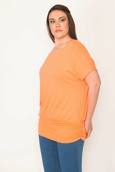 Şans Damen-Tunika, große Größe, Orange, Rundhalsausschnitt, gebänderter Saum, niedrige Ärmel, Tunika 65n32563