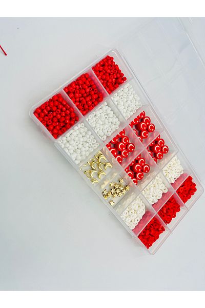 yiğit aksesuar Κόκκινο και λευκό τουρκική σημαία Fimo Beads Sand Beads Σετ κατασκευής κοσμημάτων