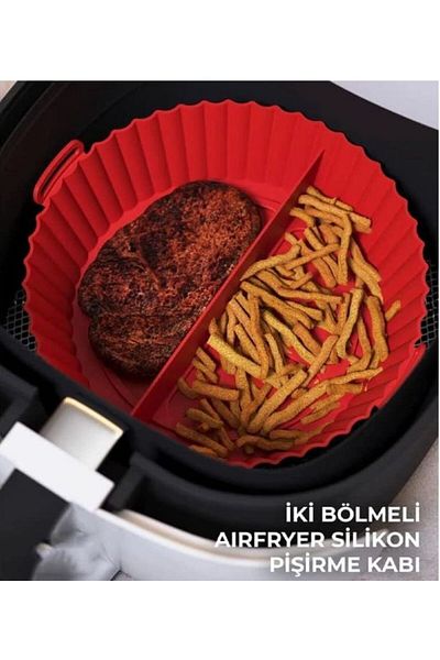 HOLLYHOME Airfryer Silicone Two Compartment Cooking Bowl Oven Mold 20x5 Cm Red 1 Piece