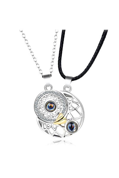 İYİ MODA 2 Adet Sevgili Kolyesi Mıknatıslı 100 Dilde Seni Seviyorum Projeksiyon Çift Kolyesi