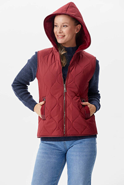 Sementa Quilted Vest with Plush Fur Inside - Claret Red