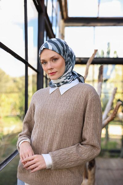 İpekhan Μαλακό κασκόλ Amanda Pattern Dark Grey Black 1170-04