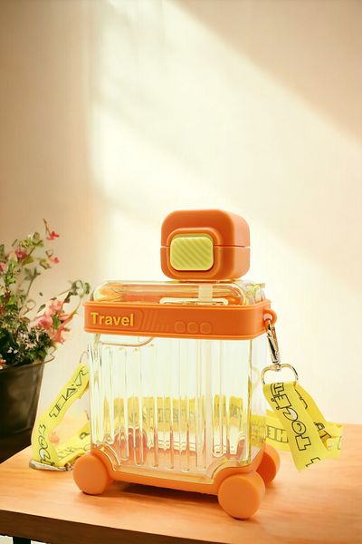 M&B WATER BOTTLE 650 ml Water Bottle with Colorful Suitcase Design - Neck Hanging School Children's Water Bottle