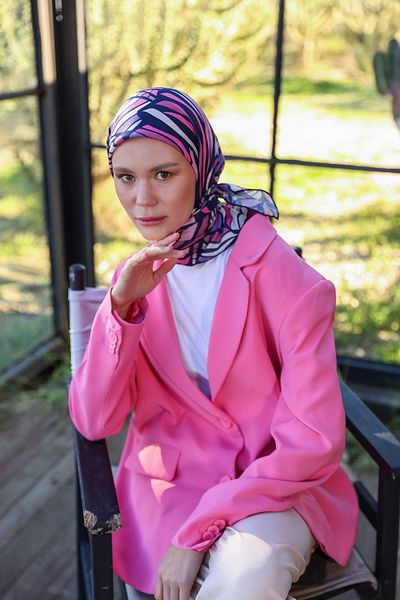 İpekhan Μαλακό κασκόλ Poncy Pattern Navy Blue Pink 1169-13