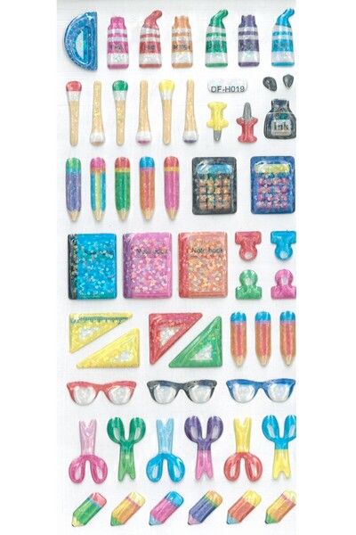 Concord Stickers - Parlak Pullu Bombeli Kırtasiye Seti Çıkartma