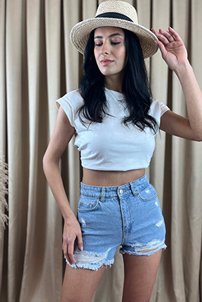 Pissos Γυναικείο τζιν σορτς με σκισίματα με λεπτομέρειες