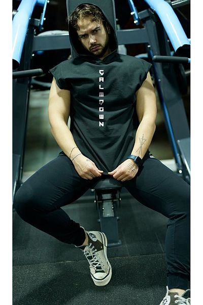 Oxlade Oversize Sleeveless Athlete Undershirt CalmDown Black Hooded Sports GYM Athlete 100% Cotton
